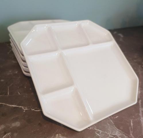 Set van 6 vakborden – gourmet/fondue – wit/vierkant, Huis en Inrichting, Keuken | Servies, Zo goed als nieuw, Bord(en), Overige stijlen