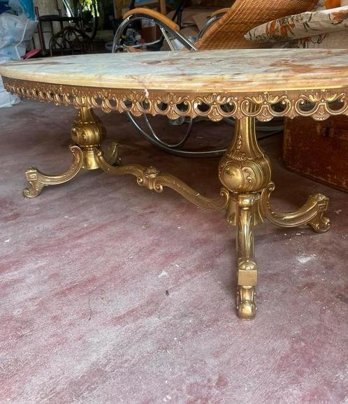 Antieke marmeren salontafel met goudkleurig onderstel, Antiek en Kunst, Antiek | Meubels | Tafels, Ophalen of Verzenden