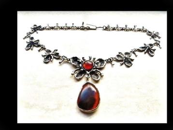 Bijzonder Zilveren Collier met Cognac Baltische Amber! beschikbaar voor biedingen