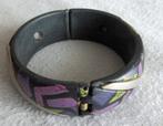 armband 1 Kunststof zwart met paars en geel retro vintage, Ophalen of Verzenden, Zo goed als nieuw, Overige kleuren, Kunststof of Plastic