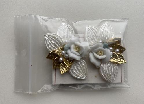 oorbellen OLD STOCK CLIP WITTE goud BLADEREN & BLOEM CL66, Sieraden, Tassen en Uiterlijk, Oorbellen, Zo goed als nieuw, Overige materialen