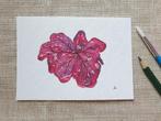 Mini schilderij roze blaadje A6 woondecoratie, Minder dan 50 cm, Oorspronkelijke maker, Nieuw, Ophalen of Verzenden