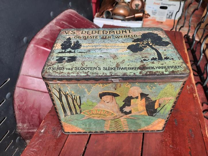 Vintage V.S. Pepermuntblik Van Slooten's Suikerwerkfabriek, Verzamelen, Blikken, Gebruikt, Overige, Overige merken, Ophalen of Verzenden