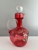 Oud handbeschilderd karafje van gekleurd glas, Verzenden