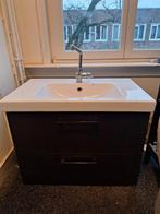 keramiek wastafelmeubel met walnoot onderkast, Huis en Inrichting, Ophalen, Gebruikt, 50 tot 100 cm, Minder dan 100 cm