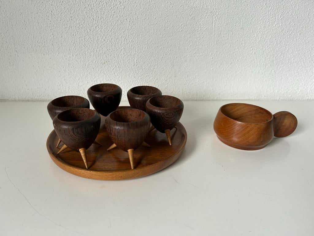 Houten Eierdopjes en Schaal Set, Antiek en Kunst, Ophalen of Verzenden
