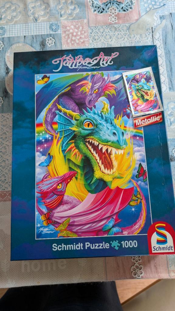 Schmidt Puzzle Tattoo Art Draak 1000 Stukjes, Hobby en Vrije tijd, Denksport en Puzzels, Zo goed als nieuw, Legpuzzel, 500 t/m 1500 stukjes