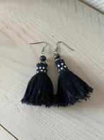 Oorbellen kwastjes jeans zilver rhinestones kraal, Overige materialen, Blauw, Nieuw, Kinderworkshops Petra