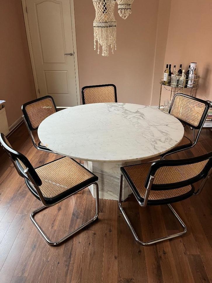 Marmeren tafel, Huis en Inrichting, Tafels | Eettafels, Gebruikt, 100 tot 150 cm, 100 tot 150 cm, Vijf personen of meer, Rond