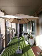 2 Parasols vierkant creme, hoes & stenen voet - balkon, Tuin en Terras, Parasols, Ophalen, Zo goed als nieuw, 2 tot 3 meter, Stokparasol