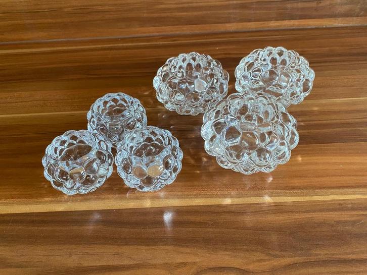 Vintage glazen kandelaren set — hobnail stijl — 6 stuks, Huis en Inrichting, Woonaccessoires | Kandelaars en Kaarsen, Zo goed als nieuw