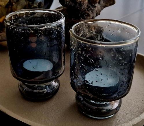 2 Light&Lving mondgeblazen smoke glazen waxinelichhouders, Huis en Inrichting, Woonaccessoires | Kandelaars en Kaarsen, Zo goed als nieuw