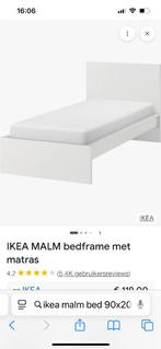 IKEA bed Malm 90x200 incl matras en lattenbodem, Huis en Inrichting, Slaapkamer | Bedden, Ophalen, 90 cm, Eenpersoons, Wit