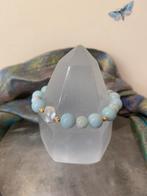 Aquamarijn parel zoetwater beschermt geluk intuïtie harmonie, Sieraden, Tassen en Uiterlijk, Armbanden, Ophalen of Verzenden, Nieuw