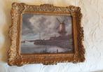 Schilderij met molen in gouden lijst, Antiek en Kunst, Ophalen of Verzenden