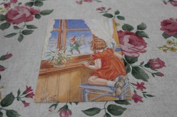 Kerst Postkaart - Meisje kijkt naar buiten, Kabouter Finland beschikbaar voor biedingen