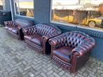 Springvale Chesterfield 3+2+1 zit bankstel roodbruin, Gebruikt, 125 cm of meer, Leer, Ophalen of Verzenden