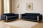 Luxe 2/3-zitsbank – Koningsblauw Velvet met Gouden Accent, Ophalen, 250 tot 300 cm, Luxe banken, 100 tot 125 cm