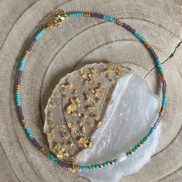 Korte Parel Kralen Ketting dames turquoise paars Staal Goud  beschikbaar voor biedingen