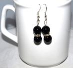oorbellen van 2 10 mm kralen zwarte jade met strass kraal, Sieraden, Tassen en Uiterlijk, Oorbellen, Overige materialen, Hangers