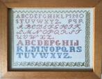 Mooie merklap in eikenlijst.geborduurd, Antiek en Kunst, Antiek | Kleden en Textiel, Ophalen of Verzenden