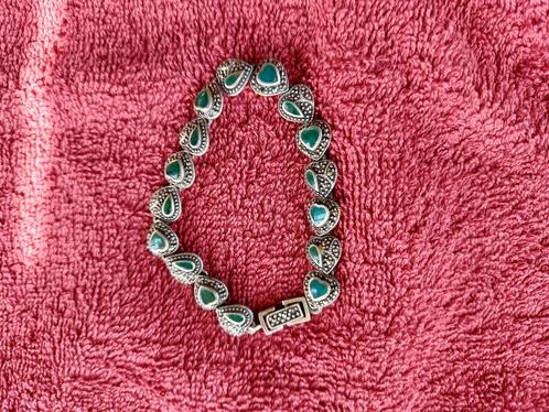 Vintage zilveren armband, Sieraden, Tassen en Uiterlijk, Armbanden, Zo goed als nieuw, Zilver, Groen, Ophalen of Verzenden