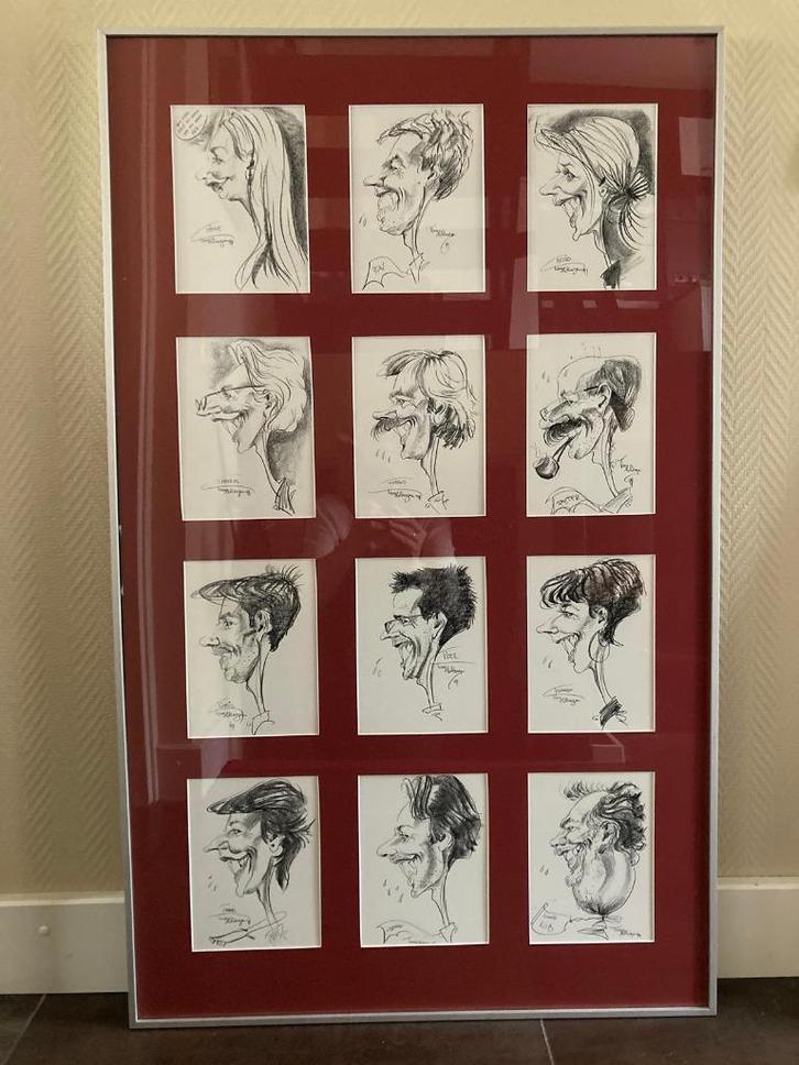 Grote unieke collage met getekende karikaturen, Huis en Inrichting, Woonaccessoires | Schilderijen, Tekeningen en Foto's, Zo goed als nieuw