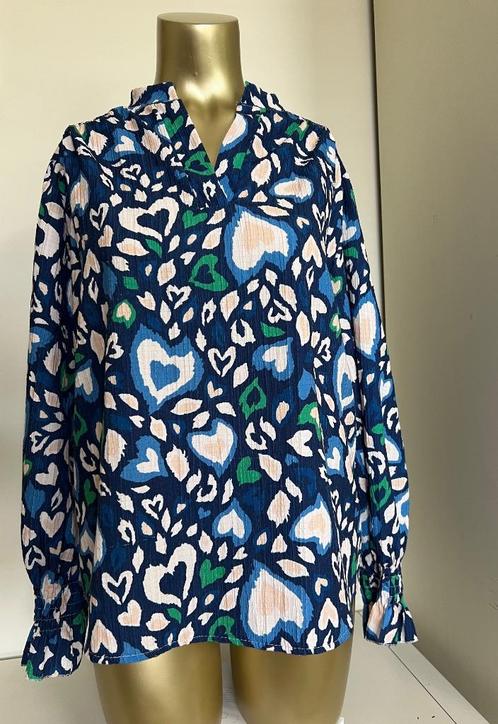 Kobalt-blauw met groene blouse, tuniek, Sophia, L/XL, Kleding | Dames, Blouses en Tunieken, Zo goed als nieuw, Maat 42/44 (L)