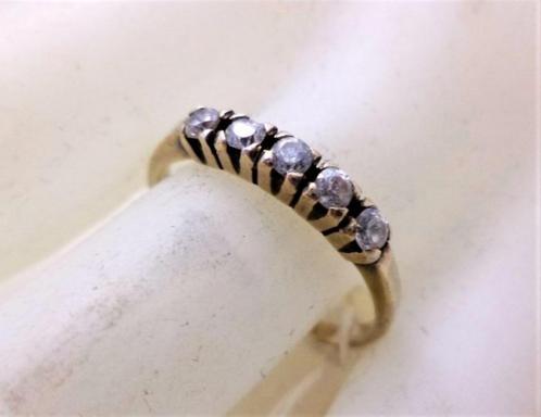 Prachtige vintage licht vergulde zilveren ring met 5 zirkoni, Sieraden, Tassen en Uiterlijk, Ringen, Zo goed als nieuw, Dame, 19 tot 20