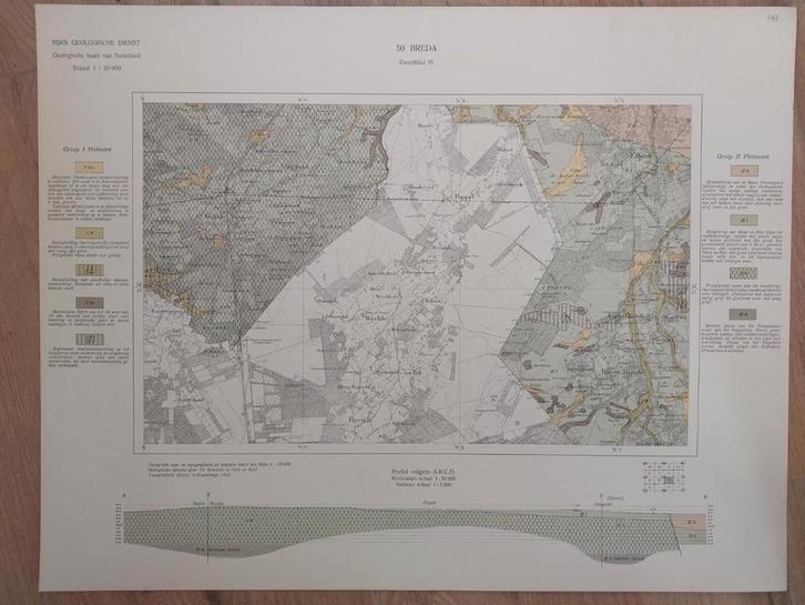 147 / Geologische kaart uit 1933 Breda kwartnlad IV, Boeken, Atlassen en Landkaarten, Zo goed als nieuw, Landkaart, Nederland