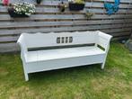 Brocante witte tuinbank / klepbank, Ophalen, Gebruikt, Hout