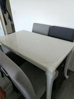 Wit eettafel met 4 stoelen, Ophalen of Verzenden, Gebruikt, Wit Hout, 4 tot 6 stoelen