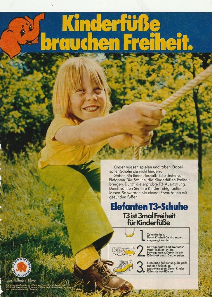 Retro reclame 1972 Elefanten jongens schoenen vrijheid, Verzamelen, Retro, Overige typen, Verzenden