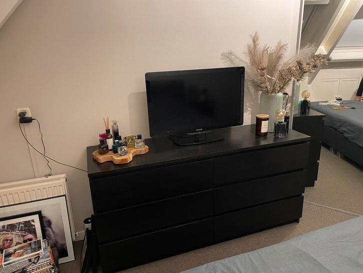 Malm ladekast met 6 lades Ikea zwartbruin, Huis en Inrichting, Kasten | Ladekasten, Zo goed als nieuw, Minder dan 100 cm, 50 tot 100 cm