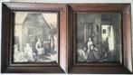 2 Prenten in eikenhouten lijstjes, Ophalen of Verzenden