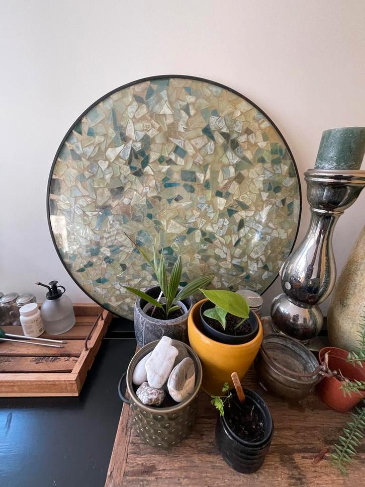 Bijzondere ronde glazen “mozaiek” blad, 65 cn doorsnede, Huis en Inrichting, Woonaccessoires | Wanddecoraties, Gebruikt, Ophalen