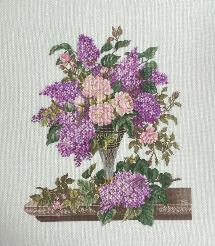 Borduurwerk, zijde, stilleven, bloem, Rosenstand, vintage, Hobby en Vrije tijd, Borduren en Borduurmachines, Gebruikt, Overige typen