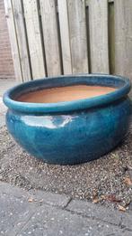 Super grote bloempot blauwe turkoise kleuren nooit gebruikt, Ophalen, Rond, Aardewerk