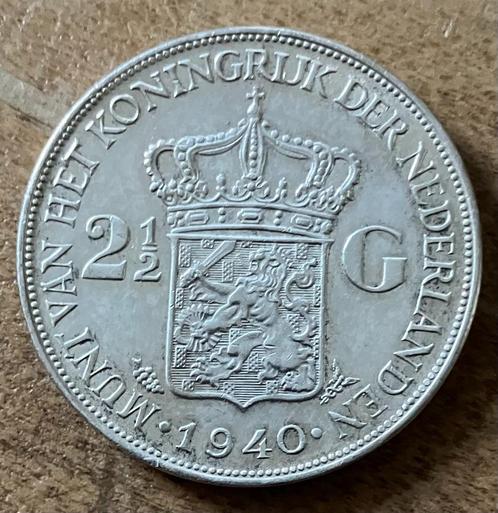 2,5 gulden 1940 Wilhelmina, Postzegels en Munten, Munten | Nederland, Losse munt, 2½ gulden, Koningin Wilhelmina, Zilver, Ophalen