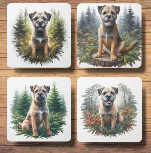 Border Terriër Bos onderzetters met houder, Huis en Inrichting, Woonaccessoires | Onderzetters, Nieuw, Glas of Kopje, Ophalen of Verzenden