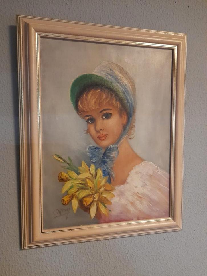 Mooi schilderij meisje, Antiek en Kunst, Kunst | Schilderijen | Klassiek, Ophalen of Verzenden