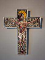 Glas Mozaïek jezus kruisbeeld ( gesigneerd ), Antiek en Kunst, Ophalen of Verzenden
