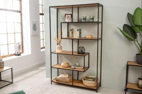 boekenkast eiken met zwarte frames 114x185 cm NIEUW VOORRAAD, Huis en Inrichting, Kasten | Boekenkasten, Nieuw, 100 tot 150 cm