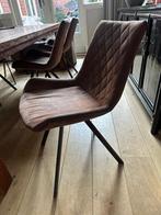 6 Industriële eetkamerstoelen - Bruin zacht leder, Huis en Inrichting, Stoelen, Ophalen, Gebruikt, Bruin, Metaal