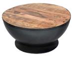 Salontafel rond metaal zwart mango hout opbergruimte, 50 tot 100 cm, Rond, Nieuw, Metaal