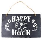 muurdecoratie - Leisteen Happy hour 15 x 25 cm steen zwart, Huis en Inrichting, Woonaccessoires | Tekstborden en Spreuken, Ophalen of Verzenden
