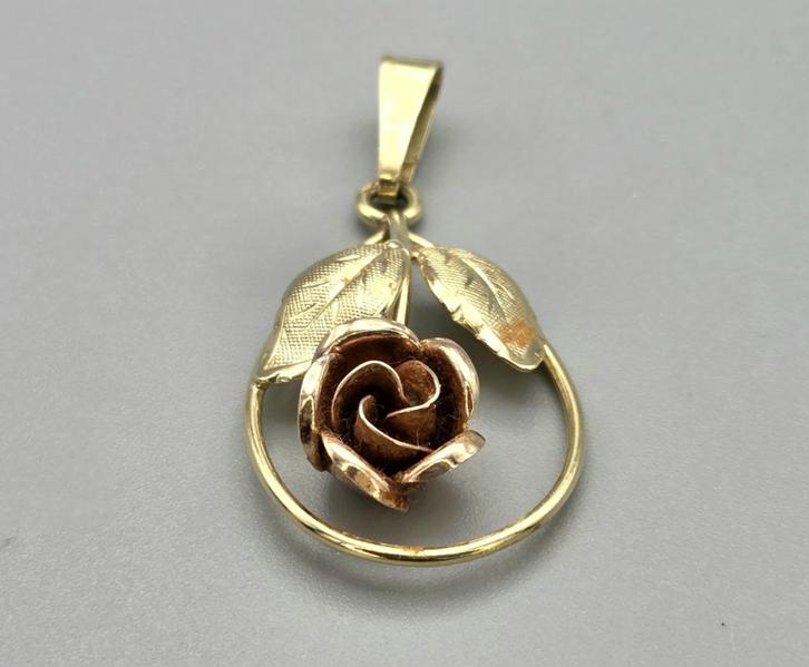Theodor Klotz Design bi-color gouden rozen hanger. 2025/621., Sieraden, Tassen en Uiterlijk, Kettinghangers, Zo goed als nieuw