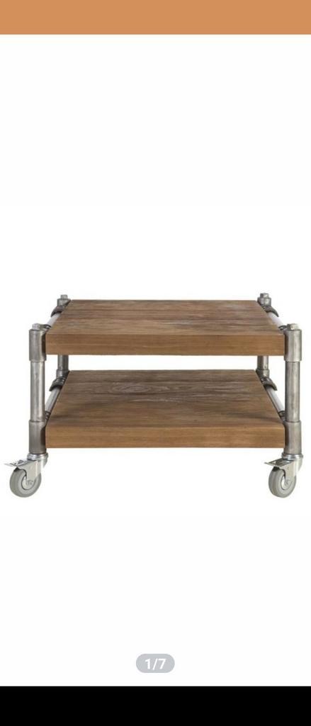 D Bodhi salontafel,bijzettafel,steigerbuis,Industrieel, teak, Huis en Inrichting, Tafels | Salontafels, Zo goed als nieuw, Minder dan 50 cm