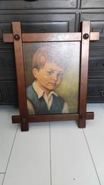 Vintage schilderij huilend jongetje Bragolin in houten lijst, Minder dan 50 cm, Gebruikt, Overige typen, Ophalen of Verzenden