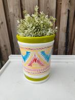 Houten bloempot met kunstplant hxdrs 22,5x17 cm, Overige materialen, Rond, Nieuw, Ophalen of Verzenden